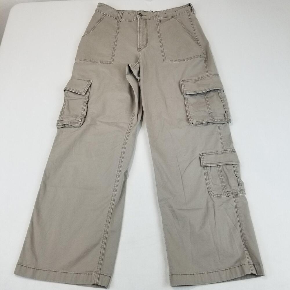 Hollister Pants Womens 2 W31R Beige Ultra High-Rise Baggy Cargo Wide Leg Twill